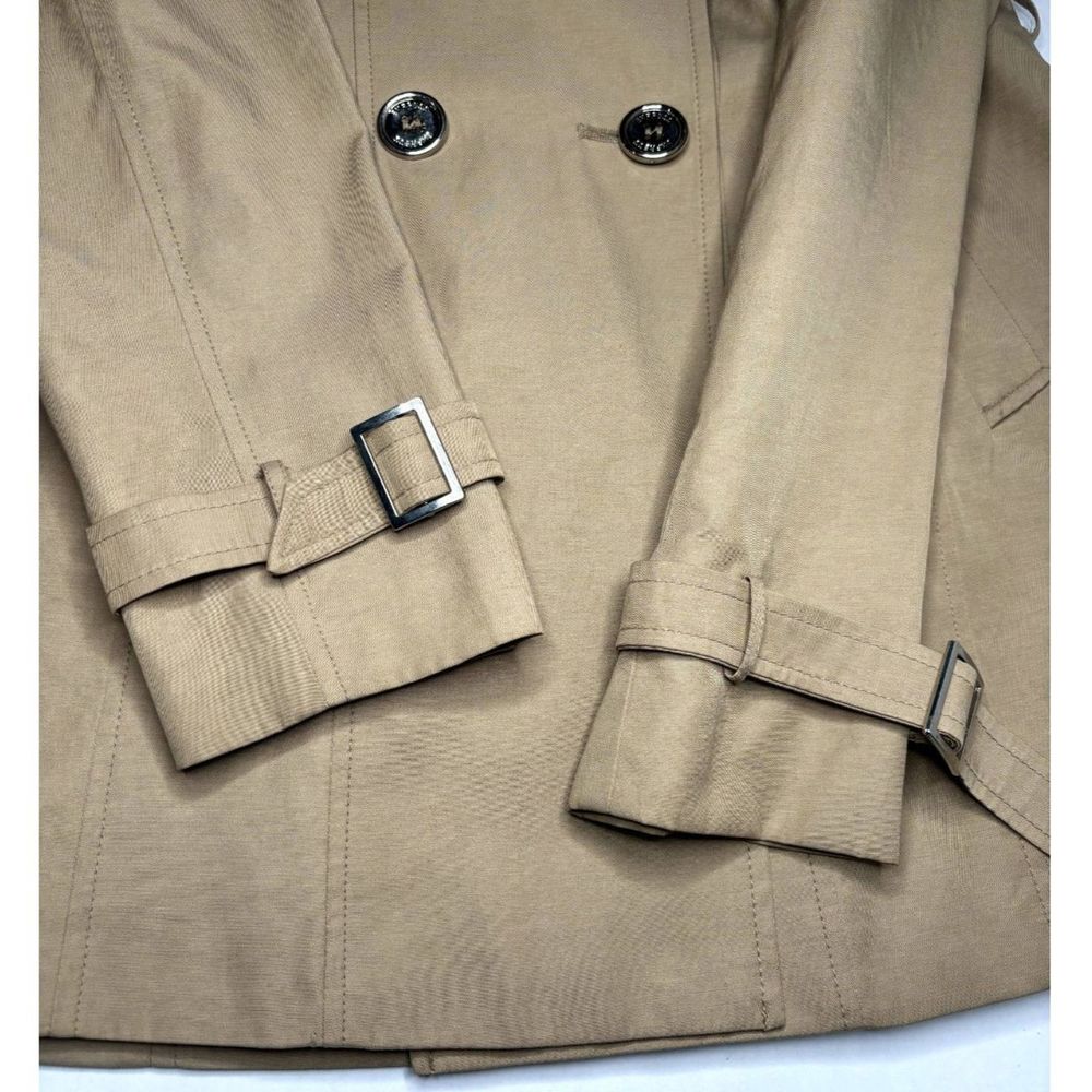 Express Womens Beige Trench Coat Jacket Functional Buttons Double Breasted - Picture 9 of 9